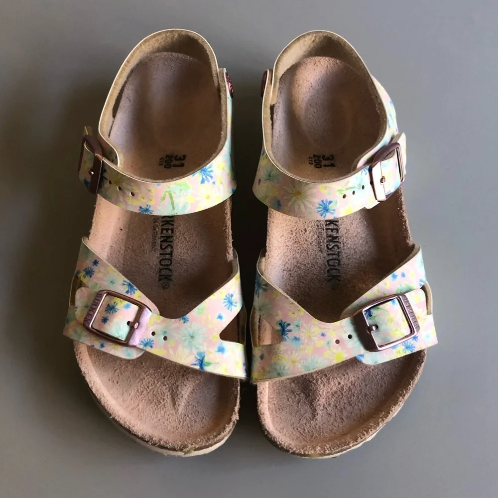 BIRKENSTOCK KID’S RIO SANDAL BIRKO-FLOR PASTEL FLORAL Size: EUR 31 = US 1.0-1.5